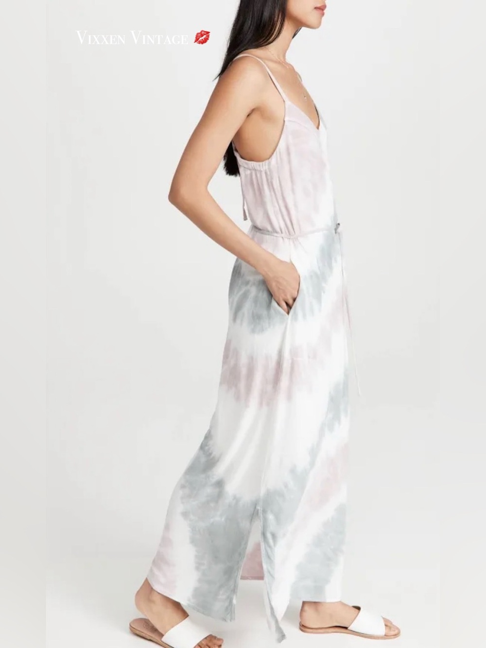 SPLENDID 'ALANIS TIE DYE MAXI DRESS' IN MAUVE/WHITE/SAGE COMBO